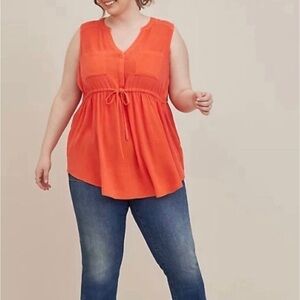 Torrid Emma Babydoll Rayon Slub Tie Waist Sleeveless Tunic Top 2x